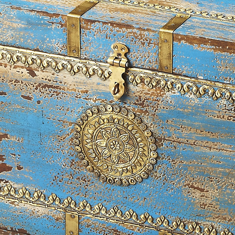 Traditional Hand Painted Brass Inlay Storage Trunk Image 2