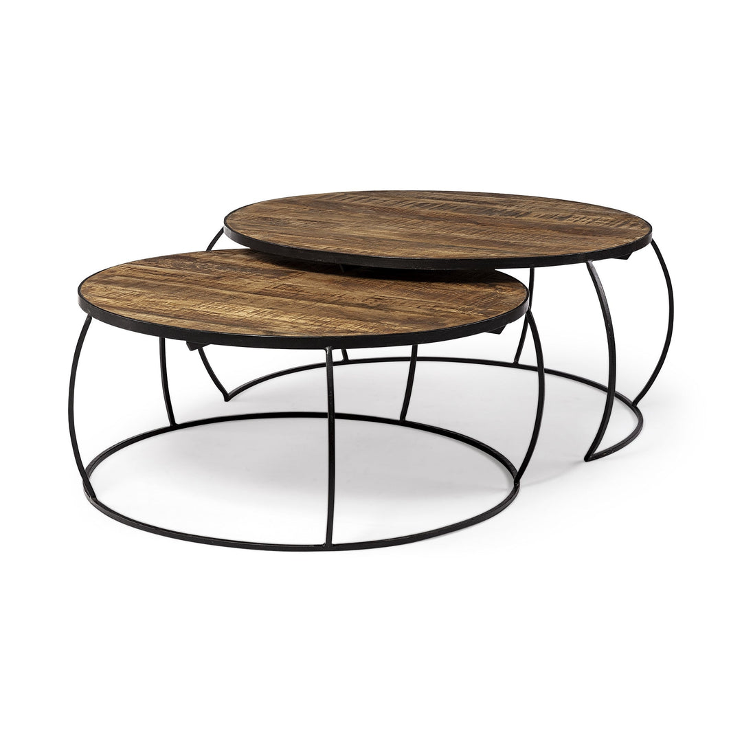 S2 41" and 38" Round Wood Top Nesting Coffee Tables Image 1