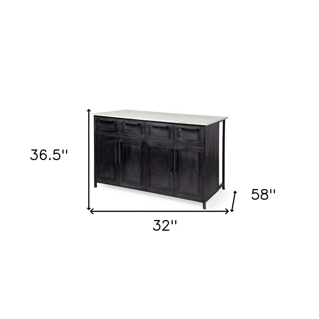 Solid Iron Black Body White Marble Top Kitchen Island With 4 Drawer Image 10