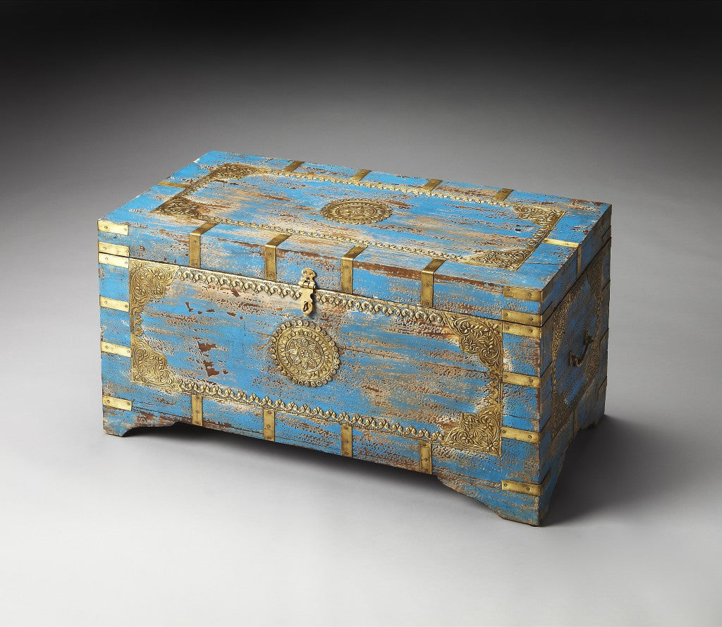 Traditional Hand Painted Brass Inlay Storage Trunk Image 3