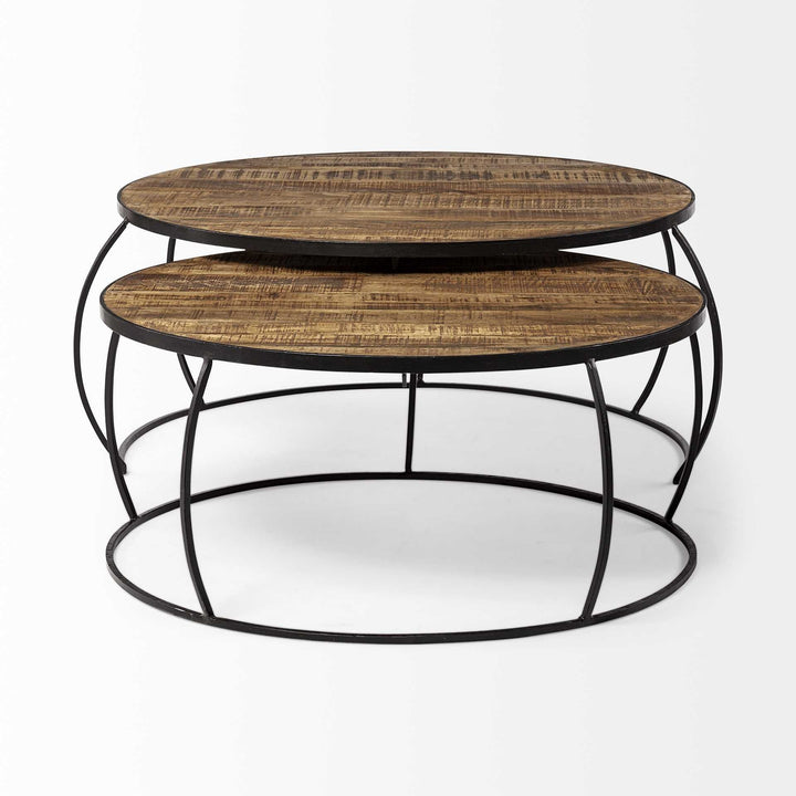 S2 41" and 38" Round Wood Top Nesting Coffee Tables Image 2