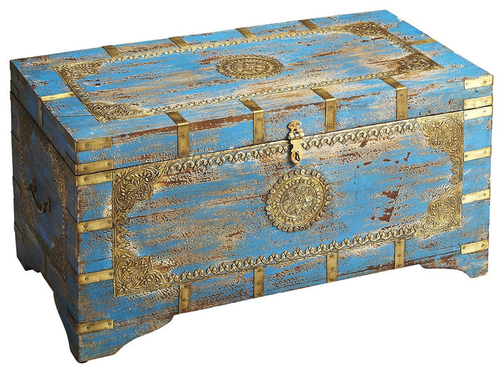 Traditional Hand Painted Brass Inlay Storage Trunk Image 4