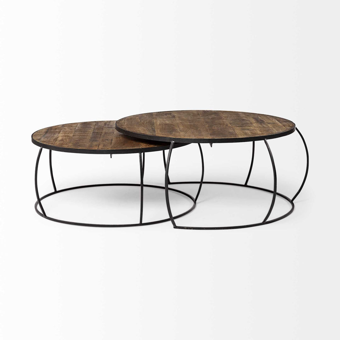 S2 41" and 38" Round Wood Top Nesting Coffee Tables Image 3