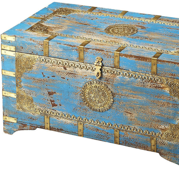 Traditional Hand Painted Brass Inlay Storage Trunk Image 5