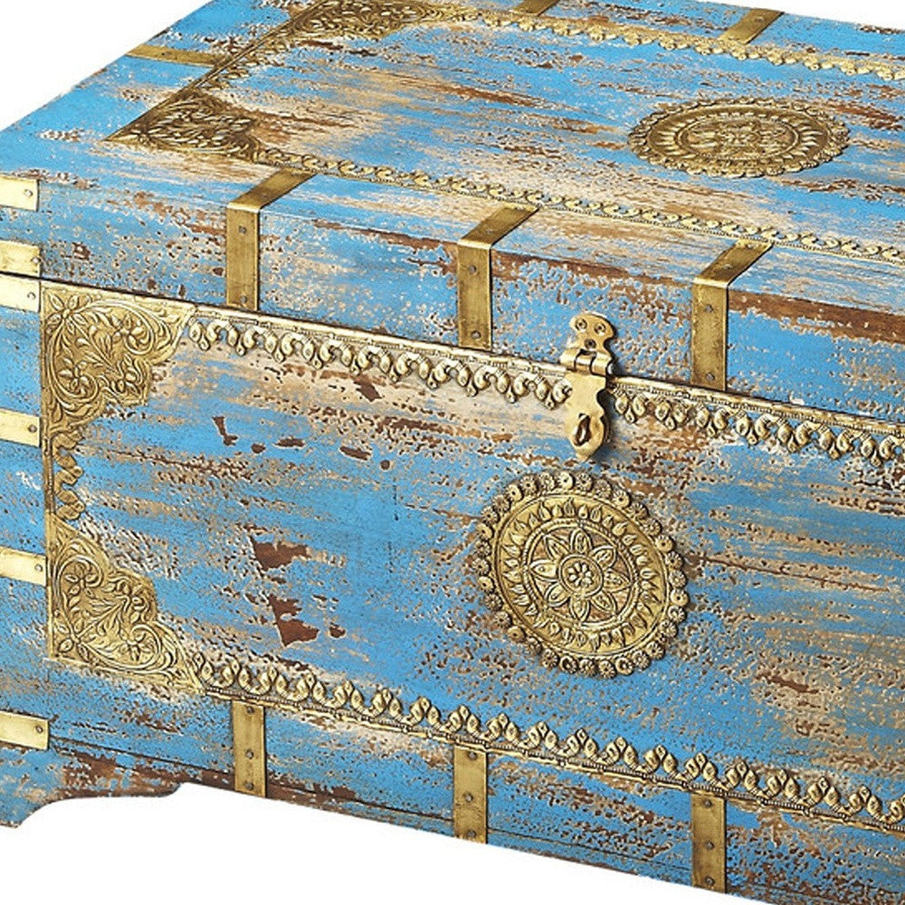 Traditional Hand Painted Brass Inlay Storage Trunk Image 6