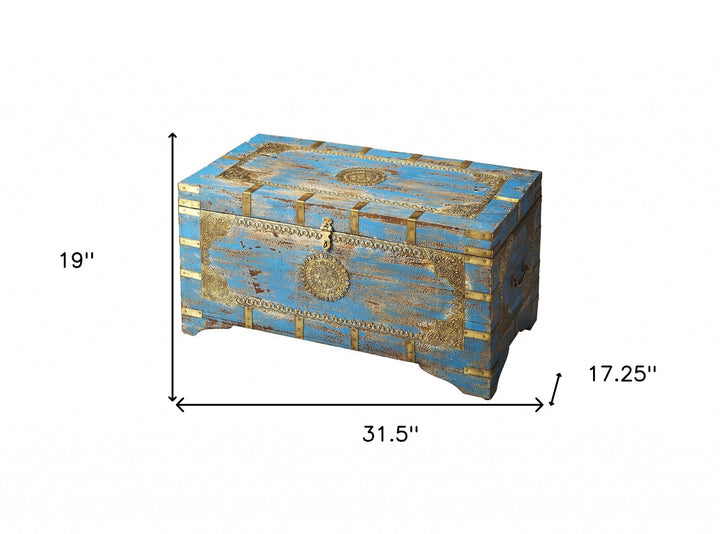 Traditional Hand Painted Brass Inlay Storage Trunk Image 7