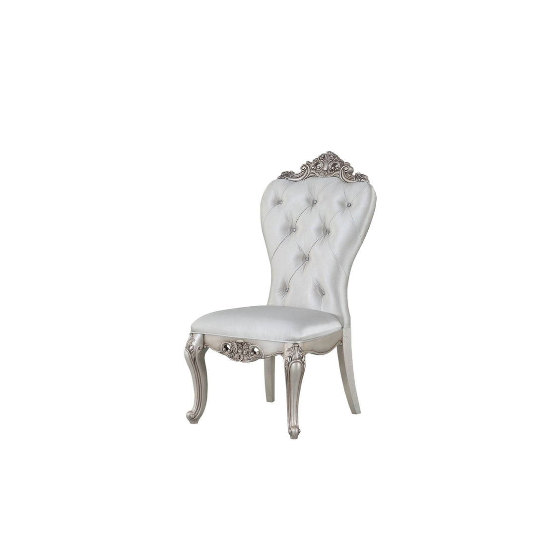 Set of Two Cream And Antiqued White Upholstered Fabric Queen Anne Back Dining Side Chairs Image 1