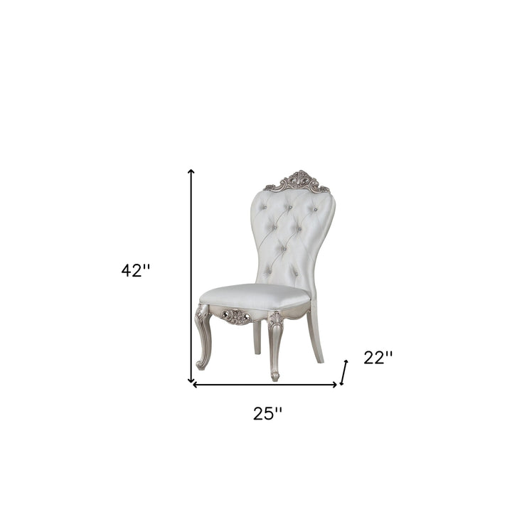 Set of Two Cream And Antiqued White Upholstered Fabric Queen Anne Back Dining Side Chairs Image 4