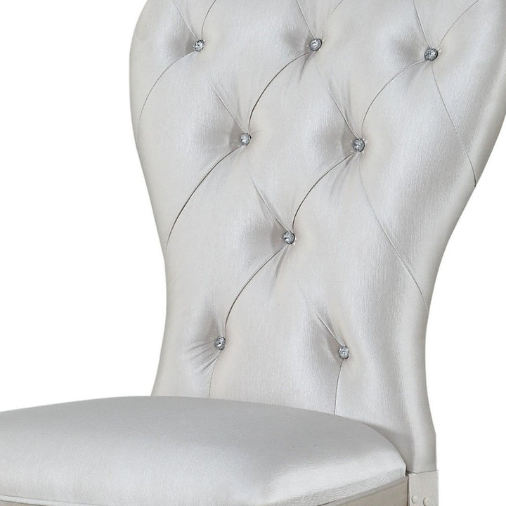 Set of Two Cream And Antiqued White Upholstered Fabric Queen Anne Back Dining Side Chairs Image 5