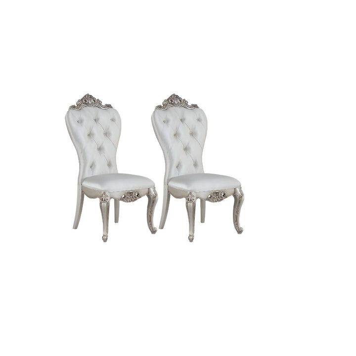 Set of Two Cream And Antiqued White Upholstered Fabric Queen Anne Back Dining Side Chairs Image 9