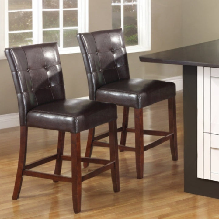 Set of Two Espresso And Brown Solid and Manufactured Wood Counter Height Bar Chairs Image 3