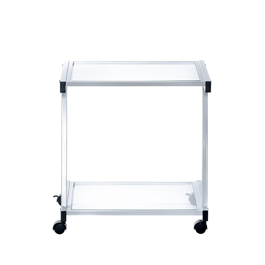 White and Clear Glass Rolling Printer Cart Image 1