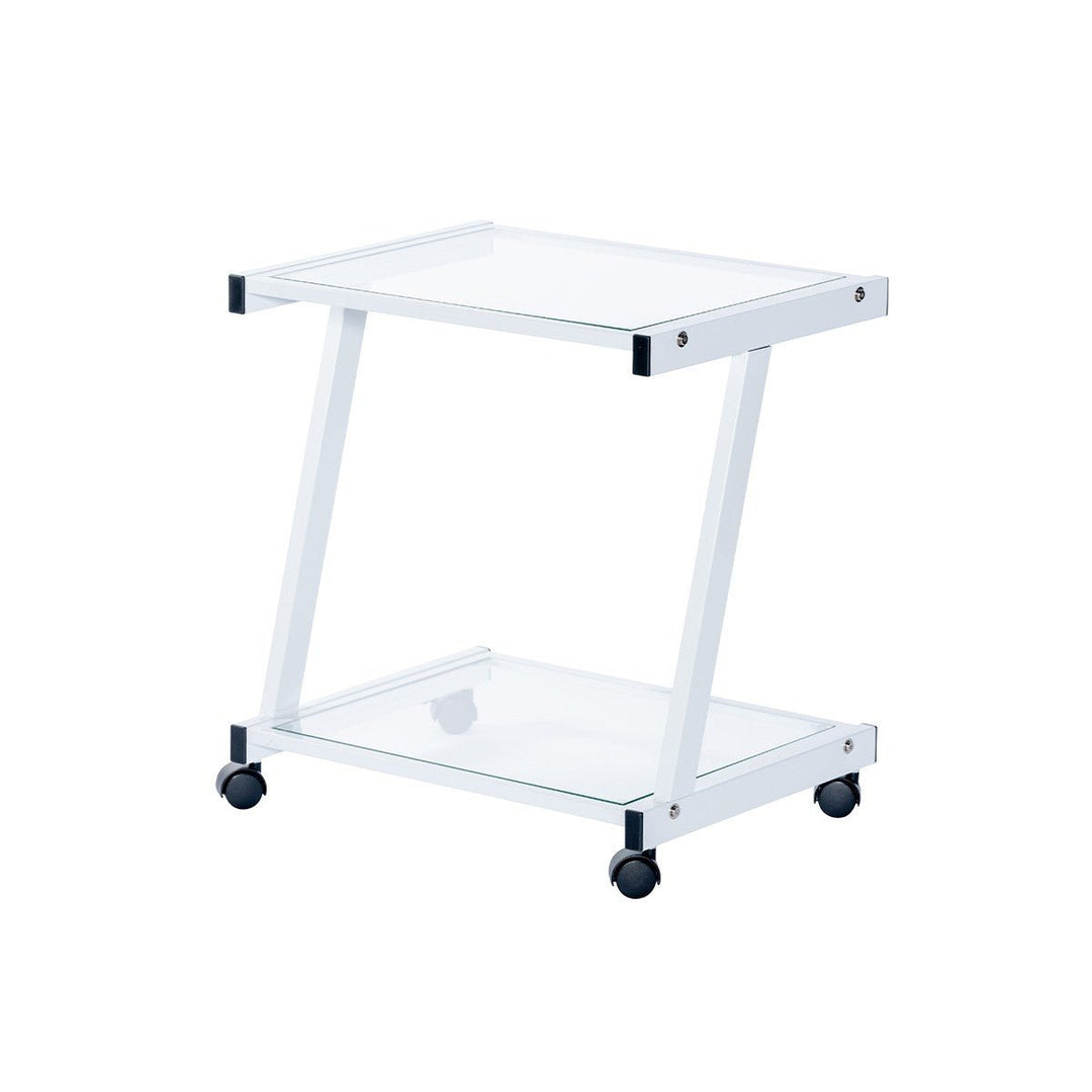 White and Clear Glass Rolling Printer Cart Image 2