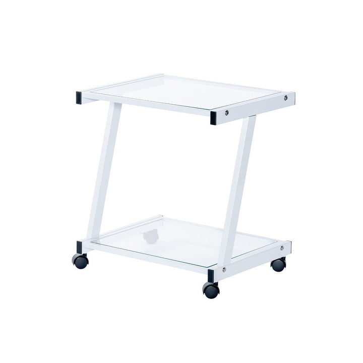 White and Clear Glass Rolling Printer Cart Image 2