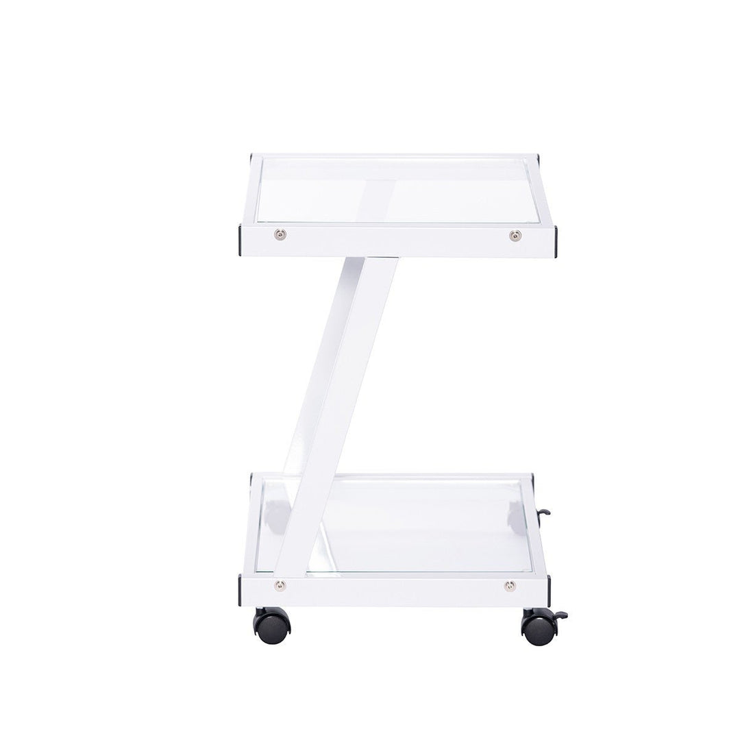 White and Clear Glass Rolling Printer Cart Image 3