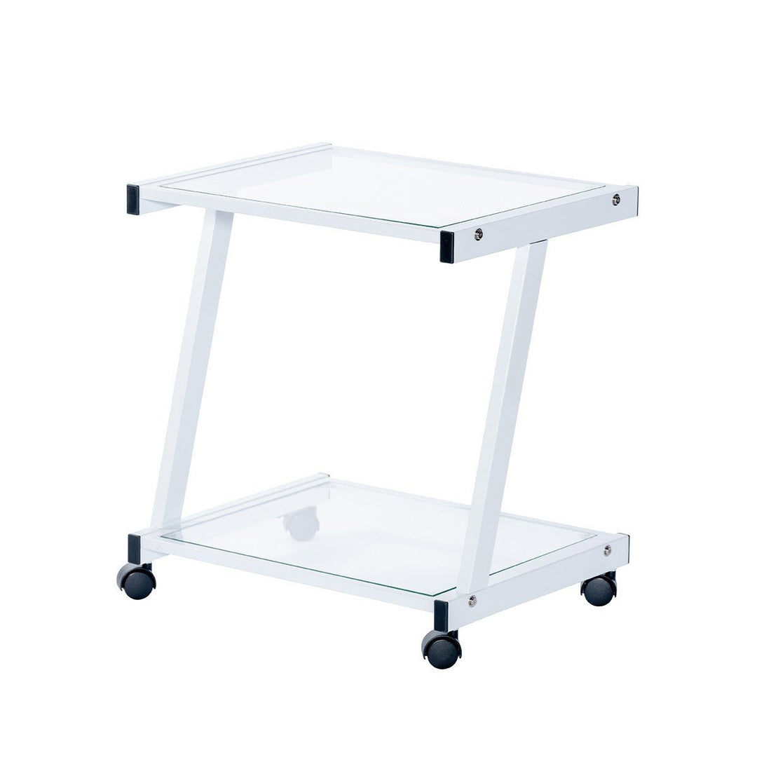 White and Clear Glass Rolling Printer Cart Image 4