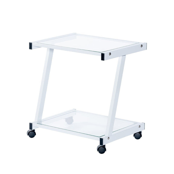 White and Clear Glass Rolling Printer Cart Image 4