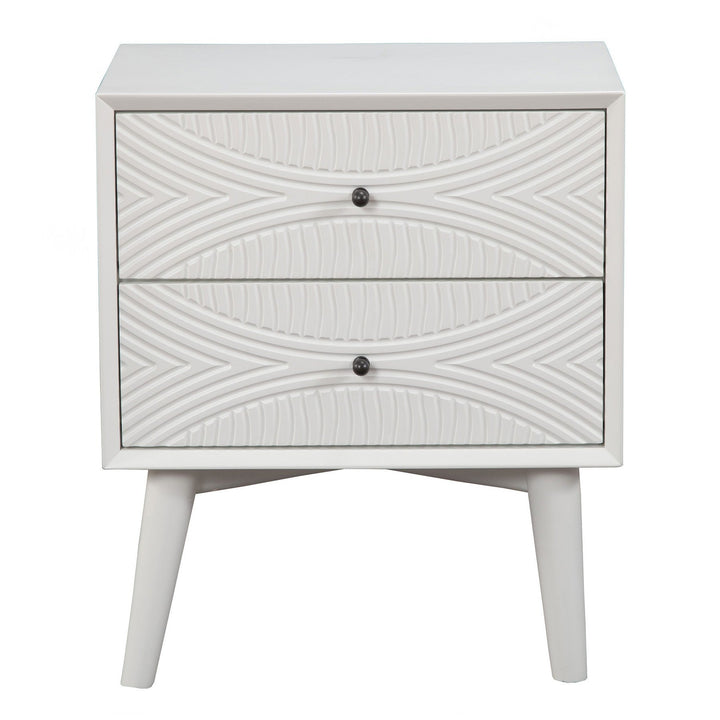 White Groovy 1 Drawer Wood Nightstand Image 3