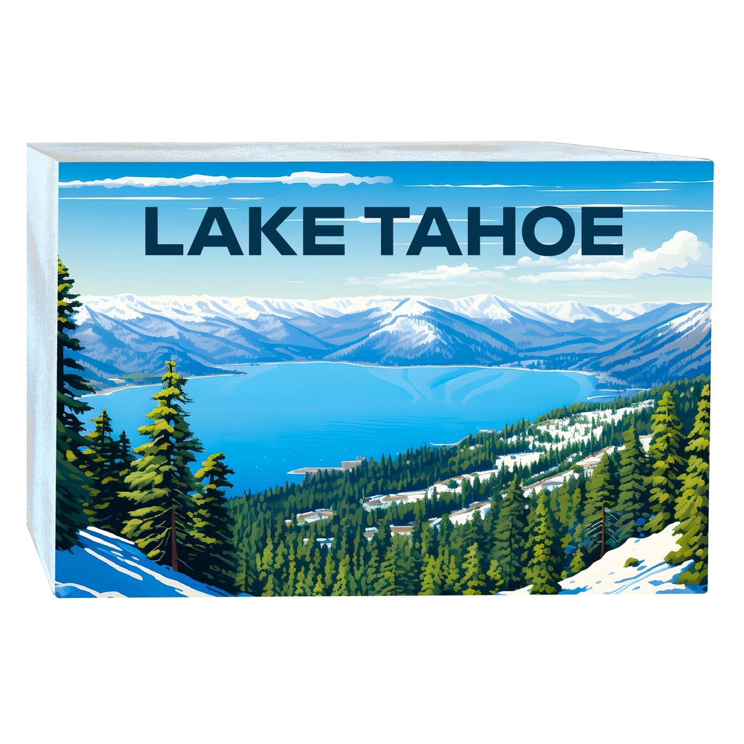 Lake Tahoe Ski Design D Souvenir Wood sign with frame 5x7 Image 1