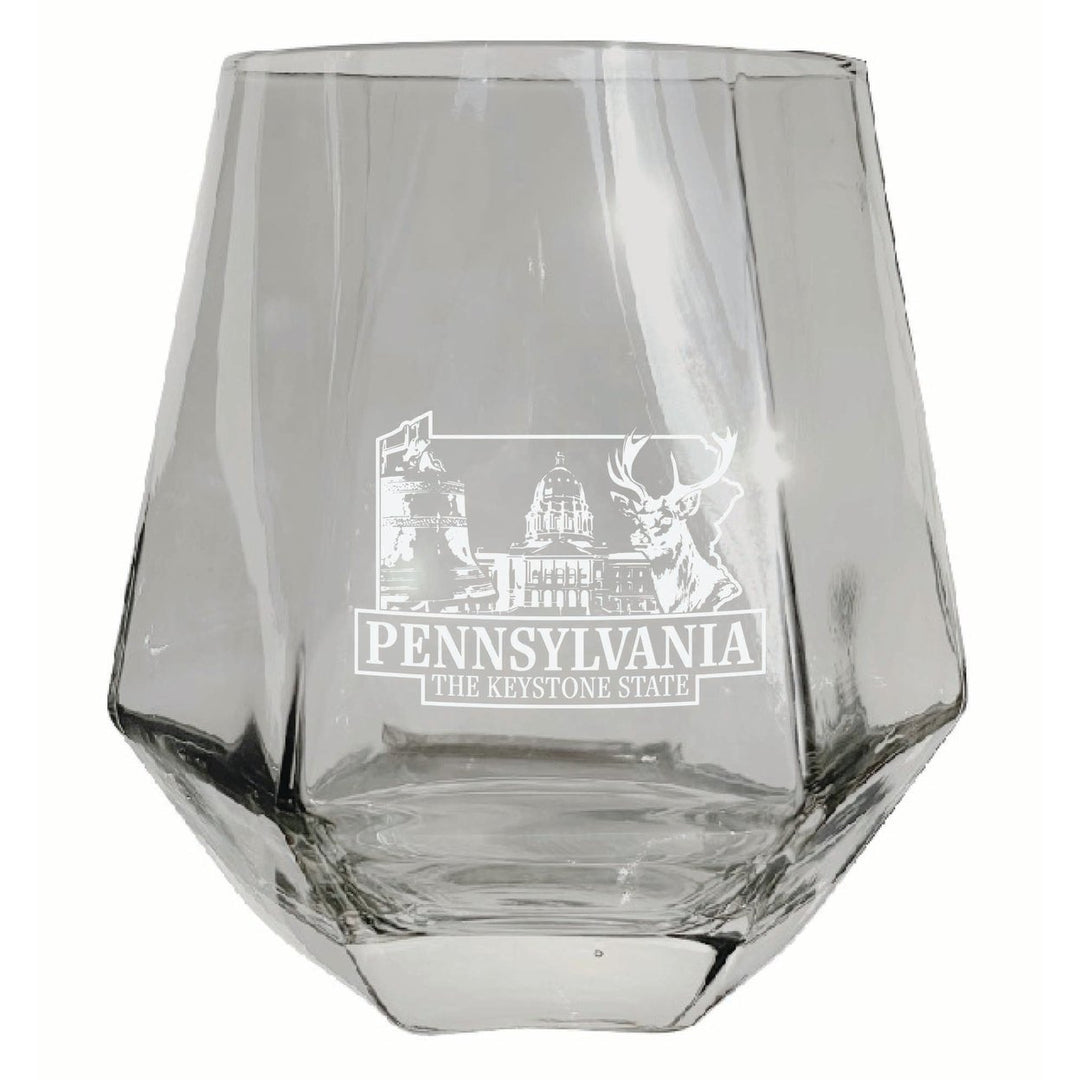 Pennsylvania Souvenir Stemless Diamond Wine Glass Engraved 15 oz Image 1