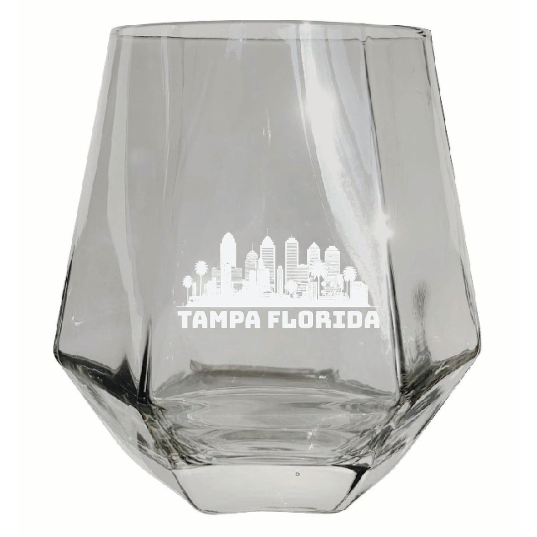 Tampa Florida Souvenir Stemless Diamond Wine Glass Engraved 15 oz Image 1