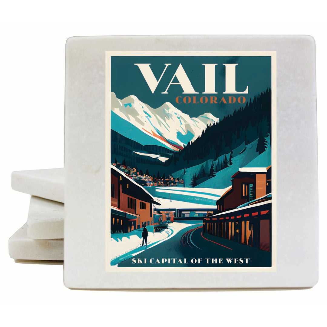 Vail Colorado Design B Souvenir 4x4-Inch Coaster Marble 4 Pack Image 1