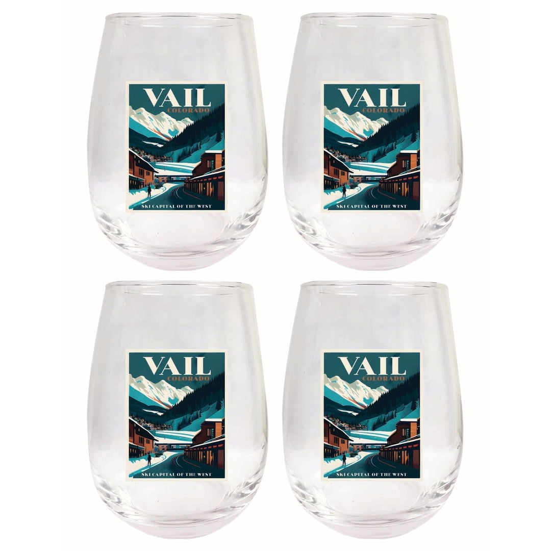 Vail Colorado Design B Souvenir 15 oz Stemless Wine Glass 4-Pack Image 1