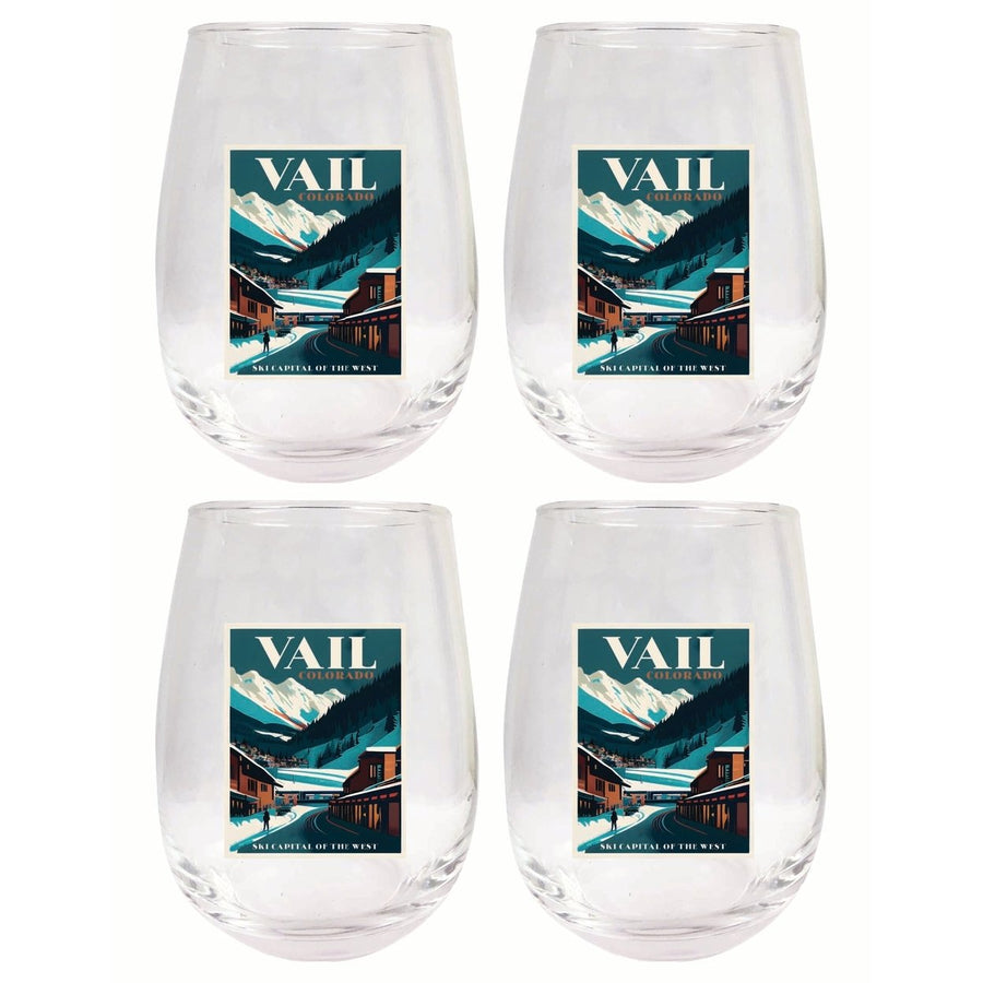 Vail Colorado Design B Souvenir 15 oz Stemless Wine Glass 4-Pack Image 1