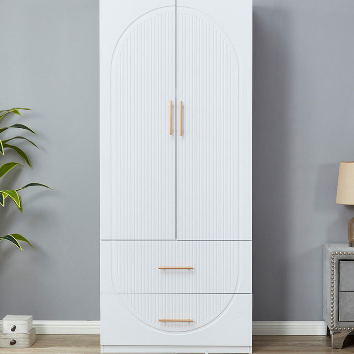 LivelyLodge 74.2" H White 2 Doors 2 Drawers Modern Wooden Armoire Wardrobe Bedroom Freestanding Closet Image 1