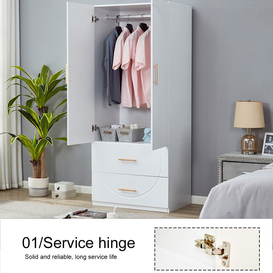 LivelyLodge 74.2" H White 2 Doors 2 Drawers Modern Wooden Armoire Wardrobe Bedroom Freestanding Closet Image 6