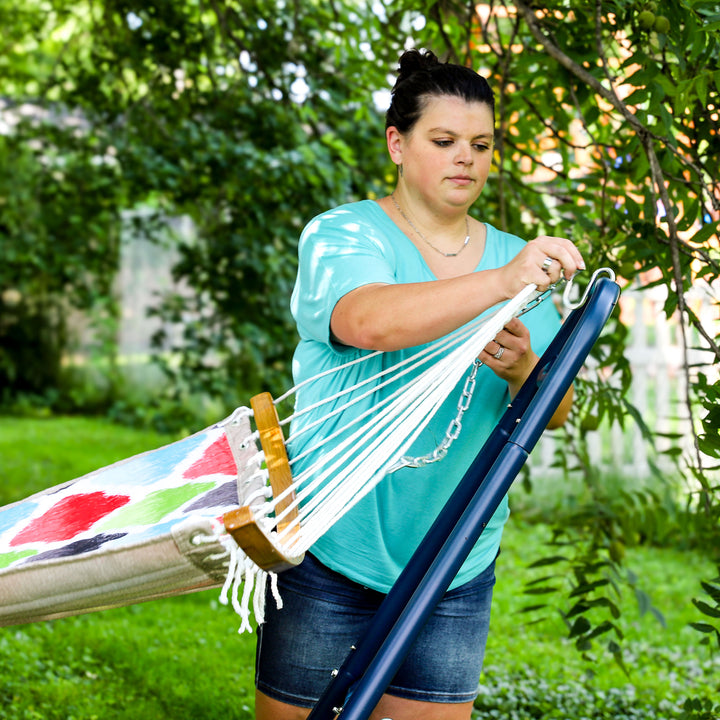 Sunnydaze 2-Person Quilted Hammock with Curved Spreader Bar - Multi-Color Image 7