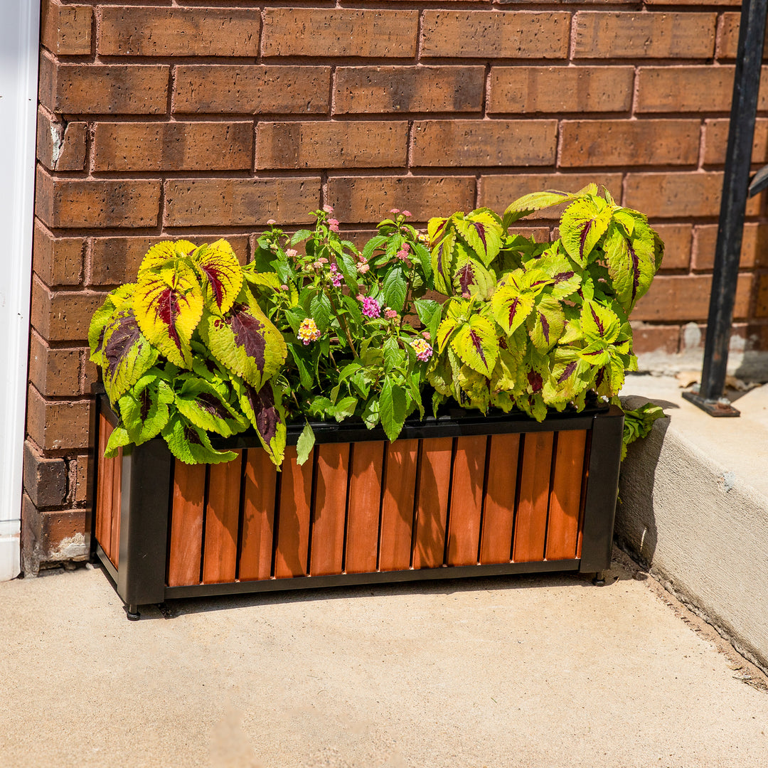 Sunnydaze Acacia Wood Slatted Planter Box with Removable Insert Image 4