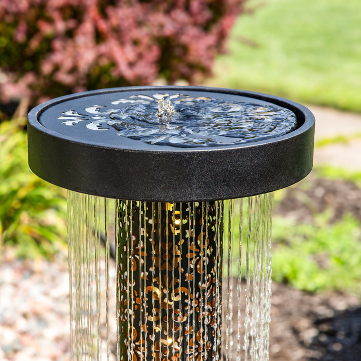 Sunnydaze Glittering Rain Zinc Outdoor Water Fountain with LEDs - 41.25" Image 7