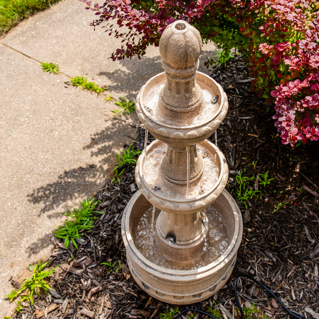 Sunnydaze Cyprus 3-Tier Polyresin Outdoor Fountain - Eggshell Image 5