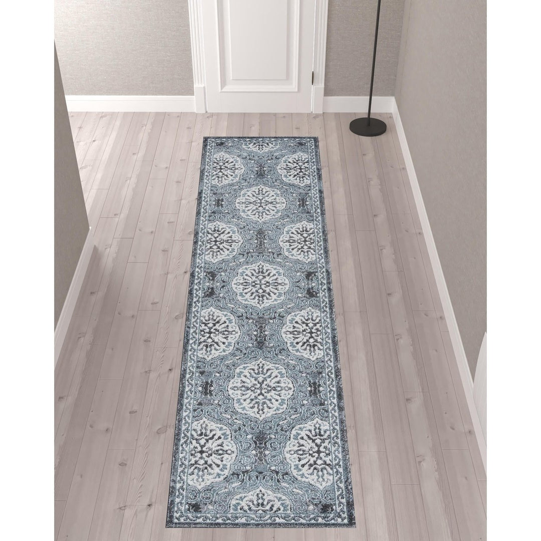 10 Blue Medallion Power Loom Runner Rug Image 1