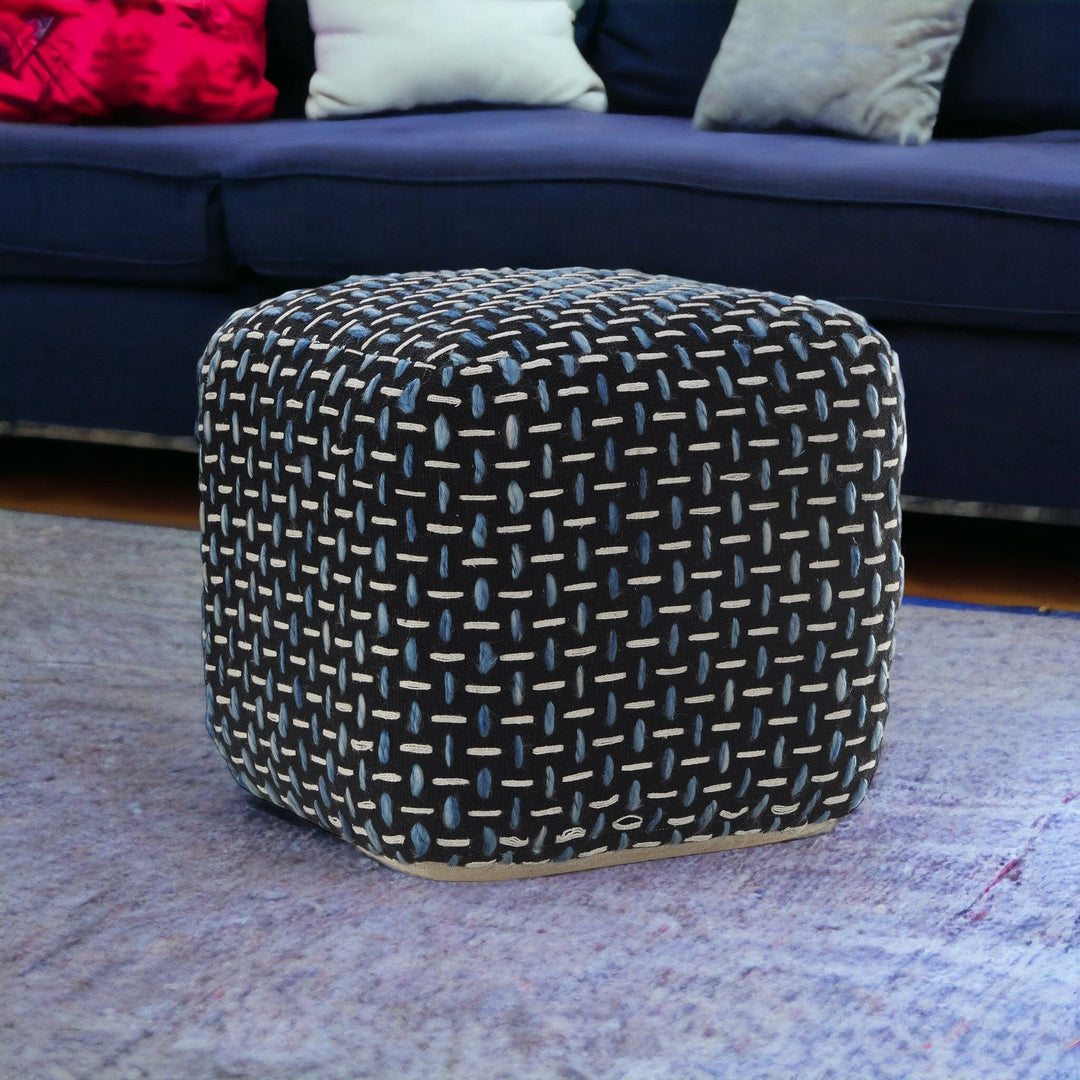 16" Black Polyester Ottoman Image 1