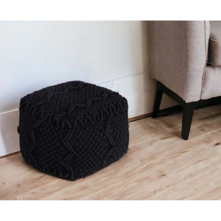 18" Black Cotton Blend Pouf Ottoman Image 2