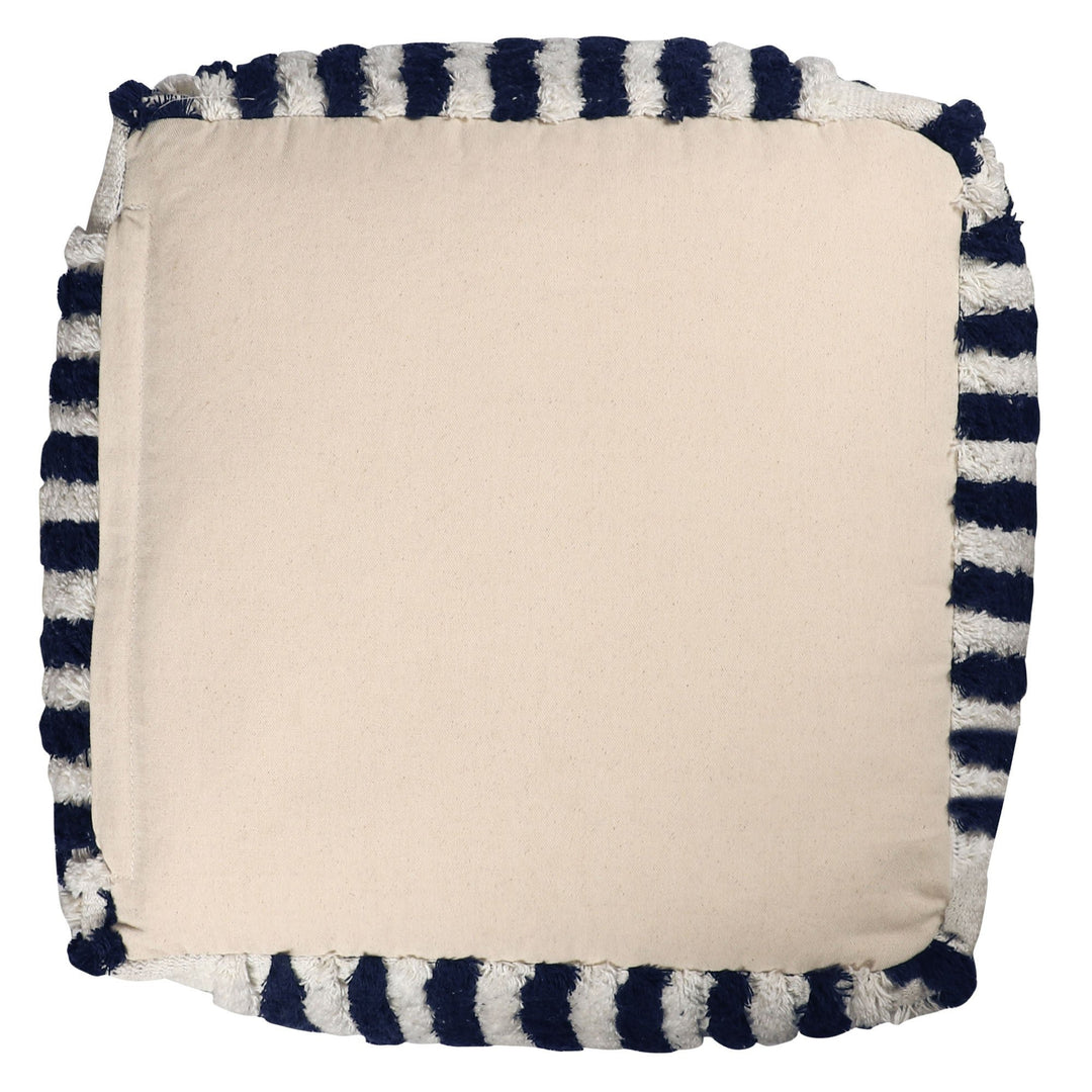 18" Beige Cotton Cube Striped Pouf Ottoman Image 8