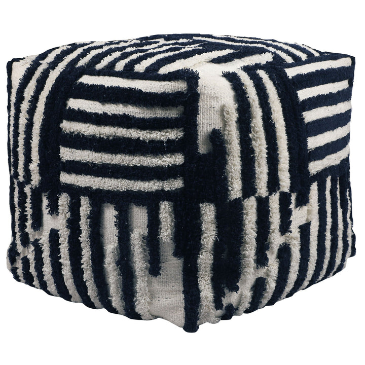 18" Beige Cotton Cube Striped Pouf Ottoman Image 10