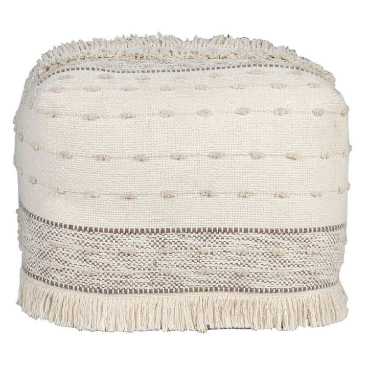 18" Cream Cotton Striped Pouf Ottoman Image 1