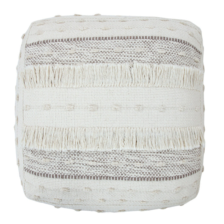 18" Cream Cotton Striped Pouf Ottoman Image 3