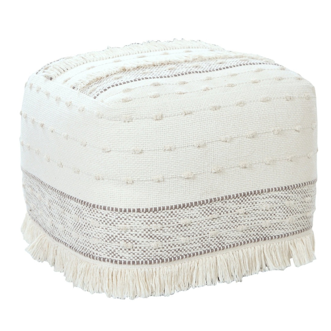 18" Cream Cotton Striped Pouf Ottoman Image 6