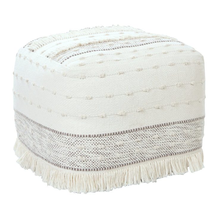 18" Cream Cotton Striped Pouf Ottoman Image 6