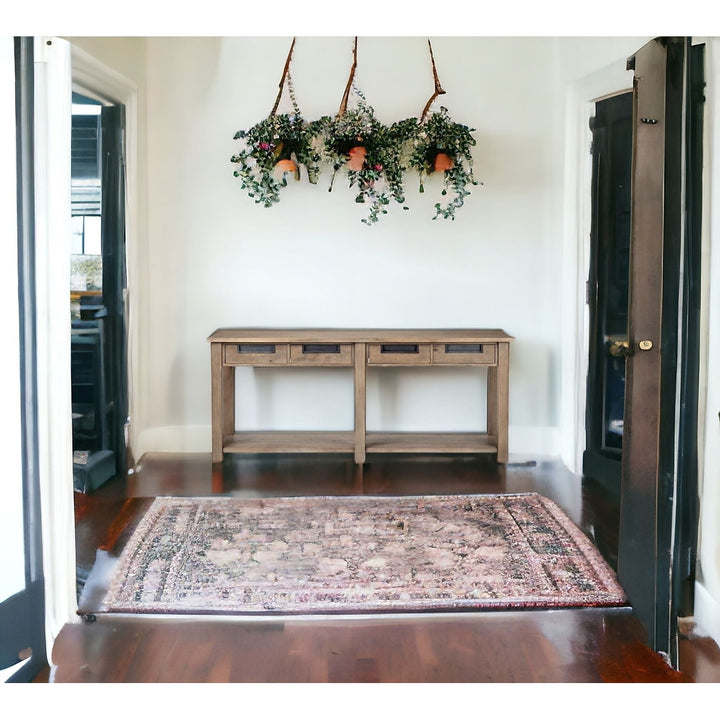 18" Brown Solid Wood 4 Legs Console Table And Drawers Image 10