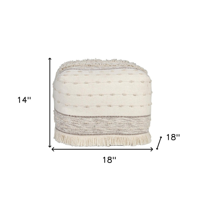 18" Cream Cotton Striped Pouf Ottoman Image 10