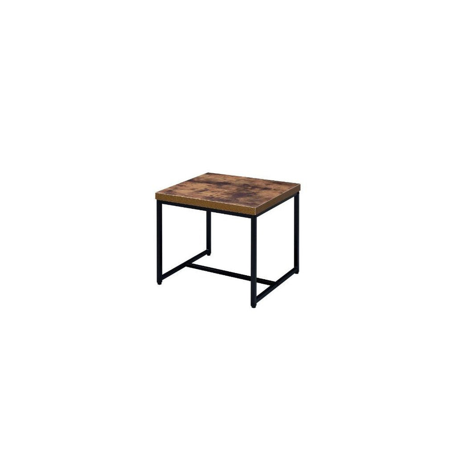 19" Black And Brown Oak Manufactured Wood And Metal End Table Image 1