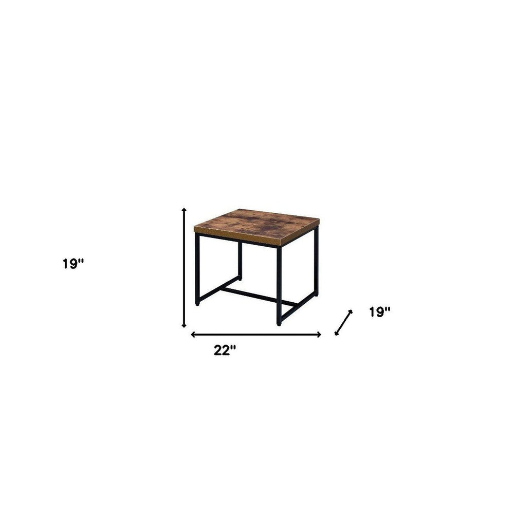 19" Black And Brown Oak Manufactured Wood And Metal End Table Image 2