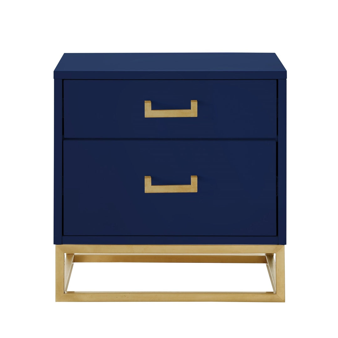 20" Gold and Dark Blue End Table with Two Drawers Image 1