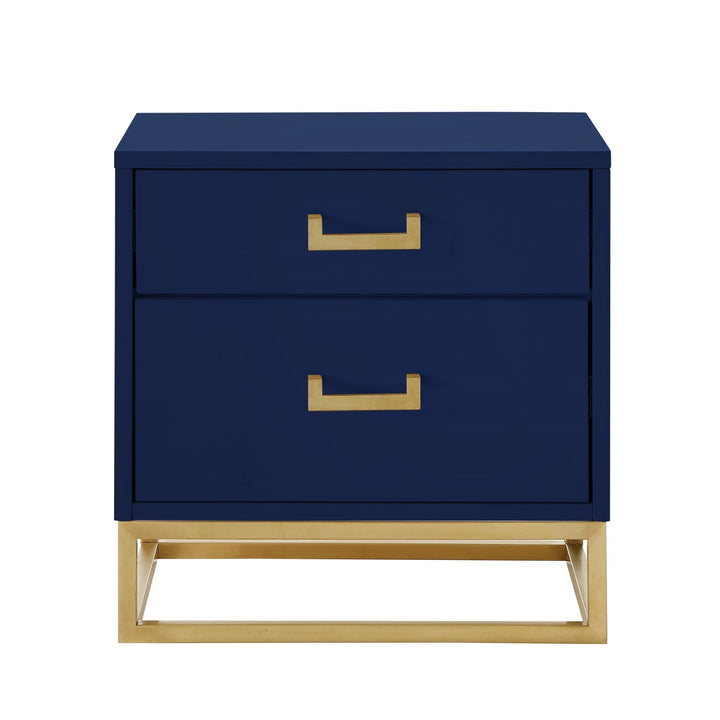 20" Gold and Dark Blue End Table with Two Drawers Image 1