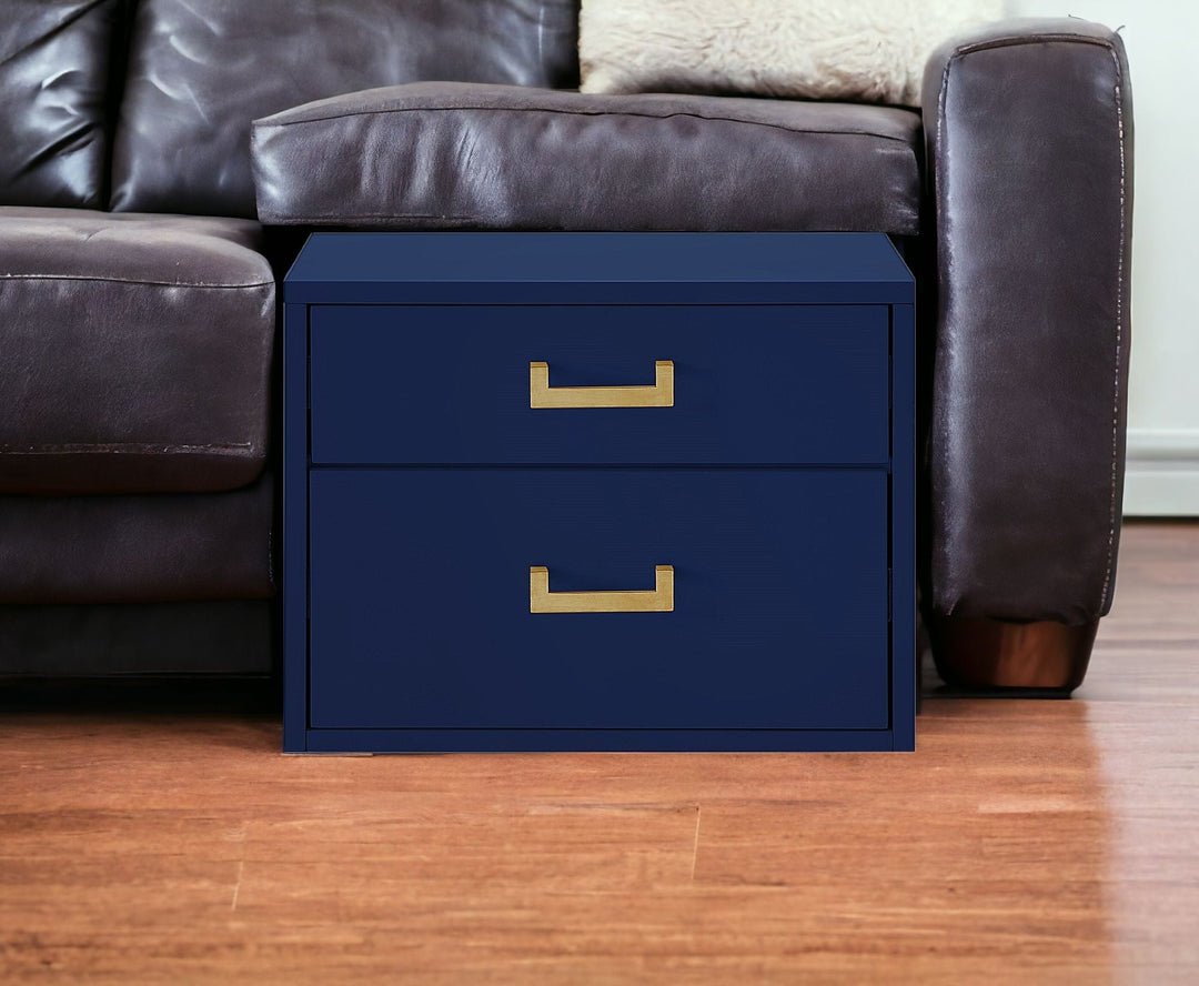 20" Gold and Dark Blue End Table with Two Drawers Image 2